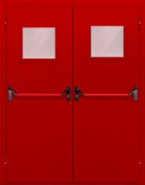 Фото двери «Двупольная со стеклопакетом и антипаникой (красная)» в Дрезне