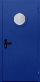 Фото двери «Однопольная с круглым стеклом (синяя)» в Дрезне
